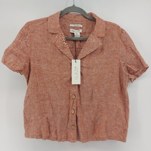 Rachel Zoe Linen Cropped Button Front Blouse Size Small with Wooden Buttons - Picture 1 of 6